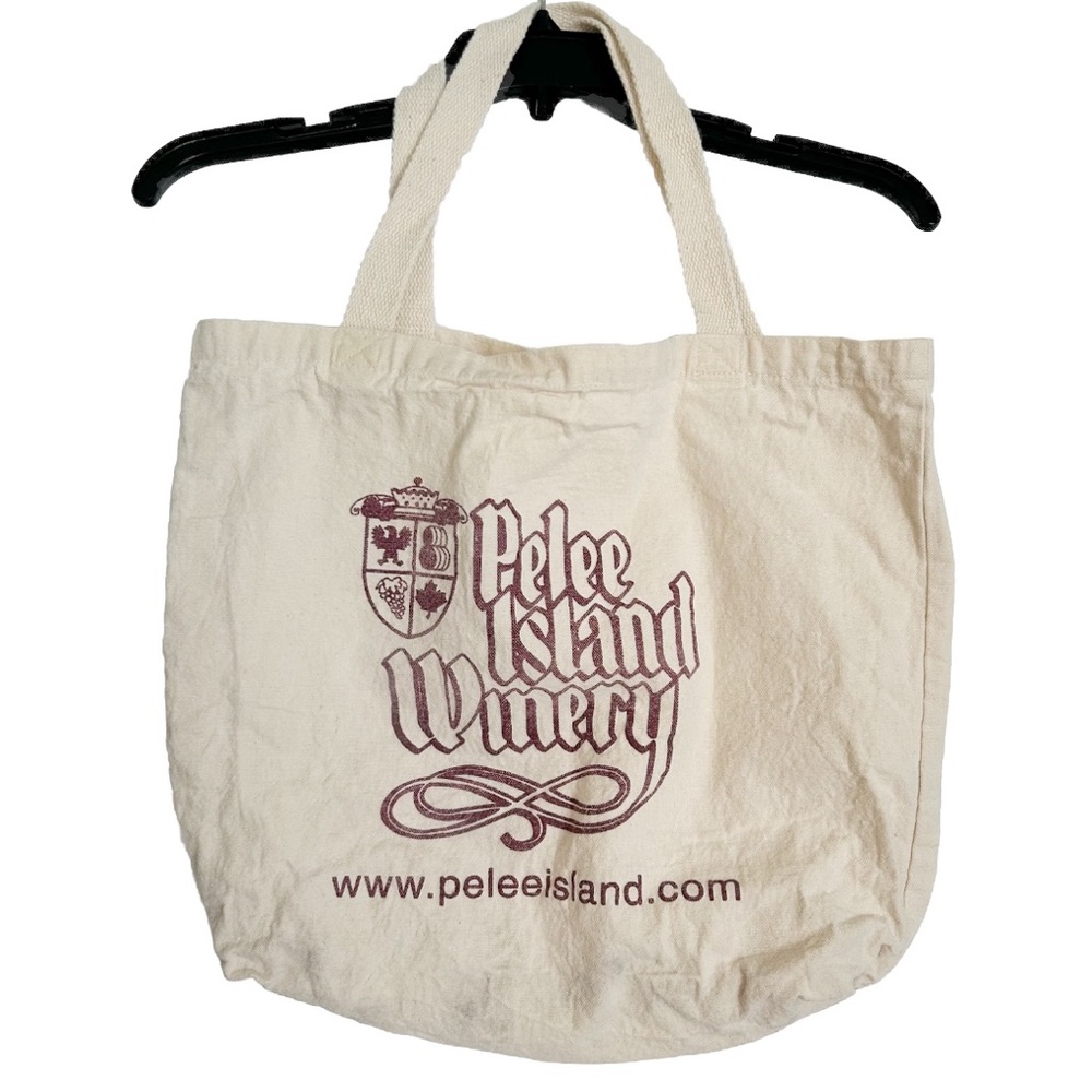Pelee Island Winery Canvas Tote Bag White Creme Beige Red Burgundy Crest Vinyard